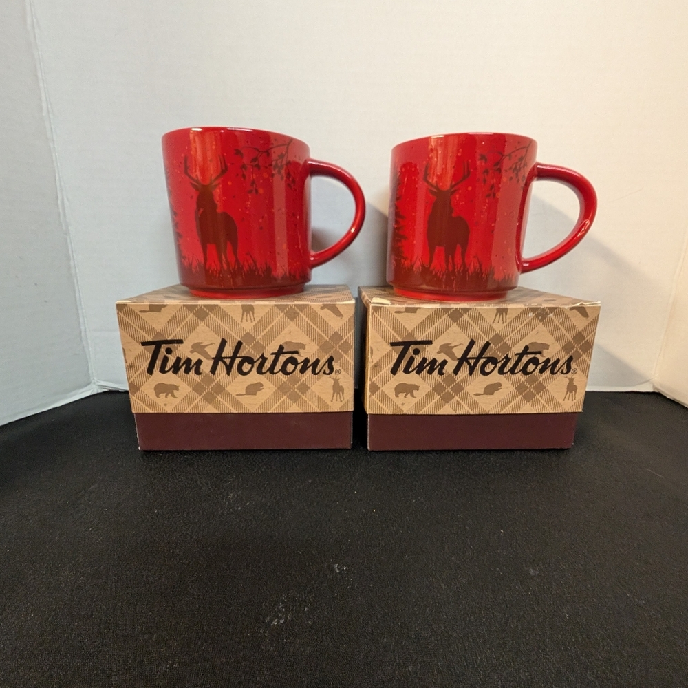 New In Box Tim Hortons Collectible Coffee Tea Mug Cup Red Deer Elk 2017 Red Lot